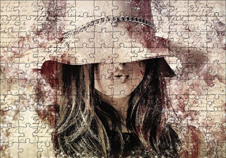 Cakapuzzle  Mektup Zemininde Şapkalı Kız Puzzle Yapboz MDF Ahşap