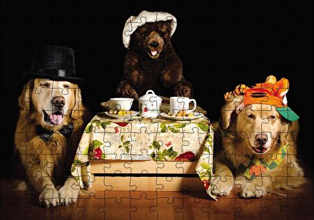 Cakapuzzle  Şapkalı Köpek Ayı Masada Puzzle Yapboz MDF Ahşap