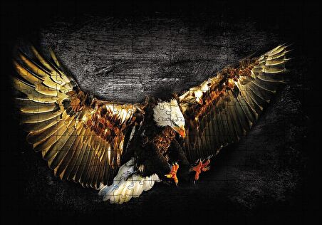 Cakapuzzle  Siyah Zeminde Kartal Puzzle Yapboz MDF Ahşap