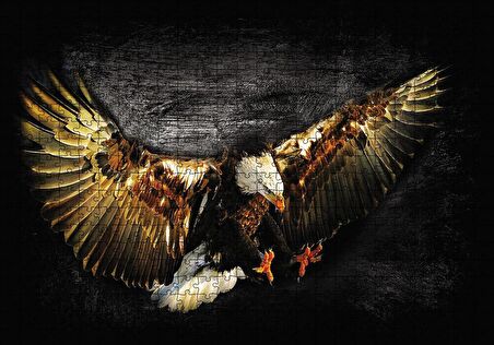 Cakapuzzle  Siyah Zeminde Kartal Puzzle Yapboz MDF Ahşap