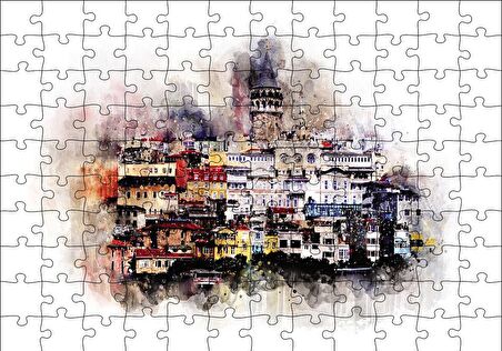 Cakapuzzle  Suluboya Galata Manzarası Puzzle Yapboz MDF Ahşap