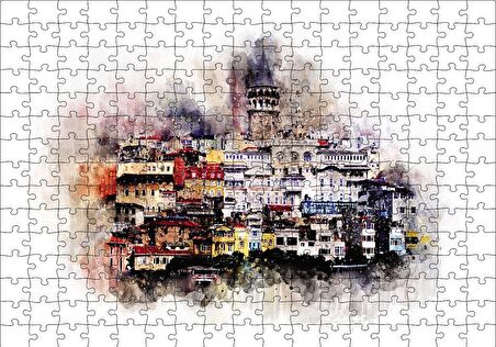 Cakapuzzle  Suluboya Galata Manzarası Puzzle Yapboz MDF Ahşap