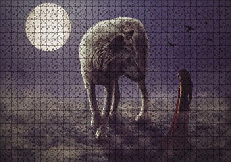 Cakapuzzle  Kurt Kadın Gecede Dolun Ay Puzzle Yapboz MDF Ahşap