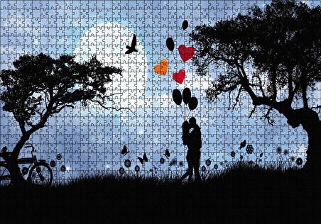 Cakapuzzle  Sevgililer Doğa Balon Kalp Puzzle Yapboz MDF Ahşap