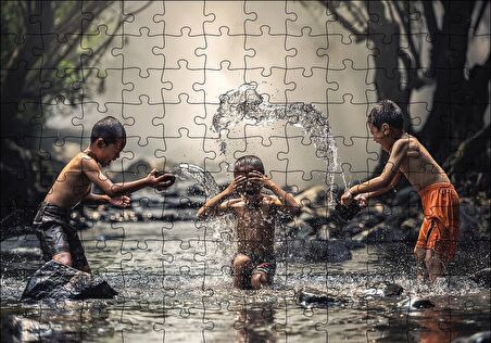 Cakapuzzle  Suda Eğlenen Çocuklar Puzzle Yapboz MDF Ahşap
