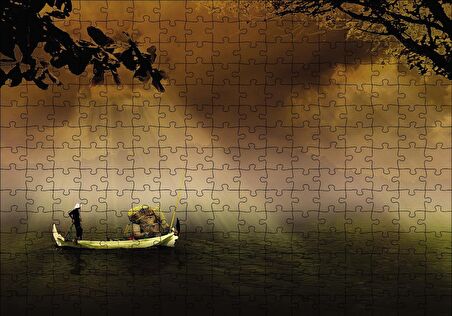 Cakapuzzle  Uzak Doğu Yük Taşıyan Kayık Puzzle Yapboz MDF Ahşap