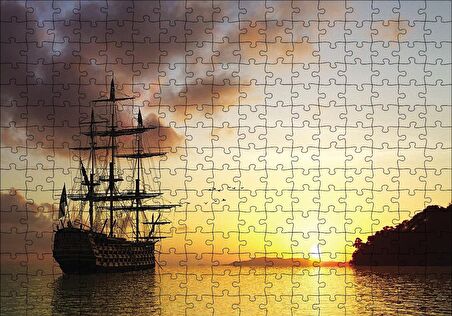 Cakapuzzle  Günbatımında Kalyon Puzzle Yapboz MDF Ahşap