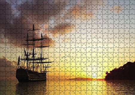 Cakapuzzle  Günbatımında Kalyon Puzzle Yapboz MDF Ahşap