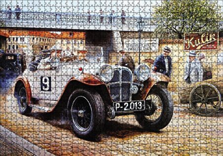 Cakapuzzle  Geçmişte Araba Yarışçıları Görseli Puzzle Yapboz MDF Ahşap