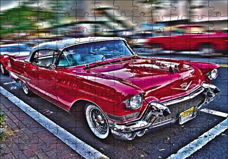 Cakapuzzle  Klasik Kırmızı Araba Görseli Puzzle Yapboz MDF Ahşap