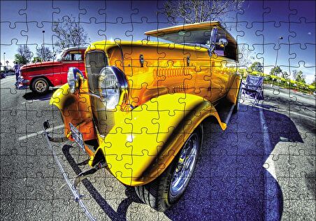 Cakapuzzle  Klasik Sarı Otomobil Görseli Puzzle Yapboz MDF Ahşap