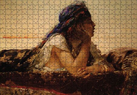 Cakapuzzle  Uzanan Kadın Yağlıboya Puzzle Yapboz MDF Ahşap