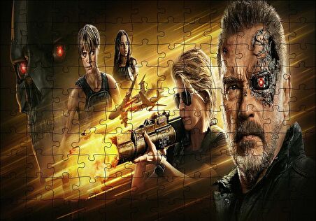 Cakapuzzle  Terminator Dark Fate Arnold ve Lİnda Puzzle Yapboz MDF Ahşap