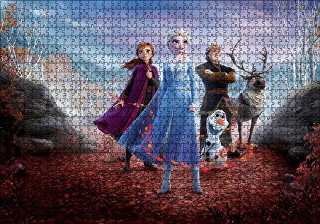 Cakapuzzle  Frozen 2 Queen Elsa, Anna, Olaf, Kristoff Kızıl Yapraklar Puzzle Yapboz MDF Ahşap