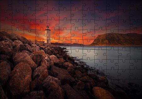 Cakapuzzle  Deniz Feneri, Alacakaranlık ve Kayalıklar Puzzle Yapboz MDF Ahşap