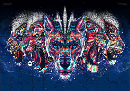 Cakapuzzle  Dijital Leopar Jaguar Kaplan Aslan Büyük Kedi Geni Puzzle Yapboz MDF Ahşap