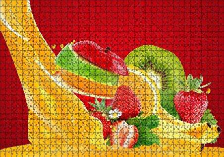 Cakapuzzle  Dilimlenmiş Meyveler ve Meyve Suyu Puzzle Yapboz MDF Ahşap