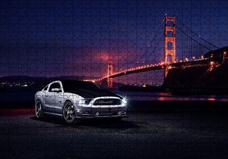 Cakapuzzle  Ford Mustang ve Golden Gate Köprüsü Puzzle Yapboz MDF Ahşap