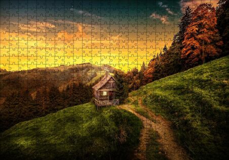 Cakapuzzle  İsviçre Orman Manzaralı Dağ Evi Puzzle Yapboz MDF Ahşap