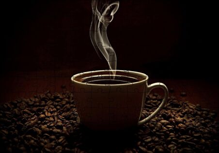 Cakapuzzle  Kahve Fincanı Çekirdekler ve Duman Puzzle Yapboz MDF Ahşap