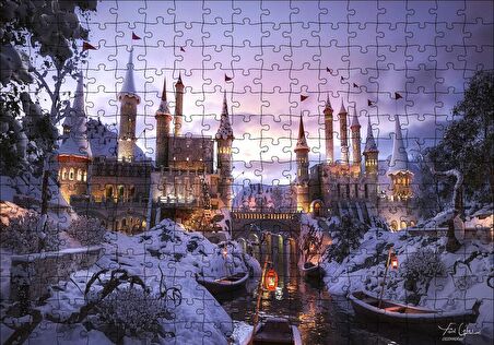 Cakapuzzle  Karlı Nehir Köprü ve Tarihi Kale Puzzle Yapboz MDF Ahşap