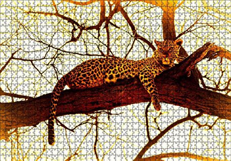Cakapuzzle  Leopar Ağaçta Dinleniyor Puzzle Yapboz MDF Ahşap