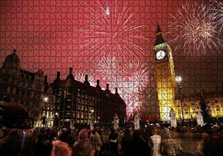 Cakapuzzle  Londra Big Ben Yılbaşı Havai Fişekler Puzzle Yapboz MDF Ahşap