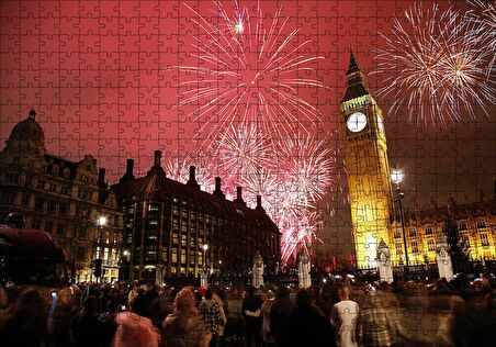 Cakapuzzle  Londra Big Ben Yılbaşı Havai Fişekler Puzzle Yapboz MDF Ahşap