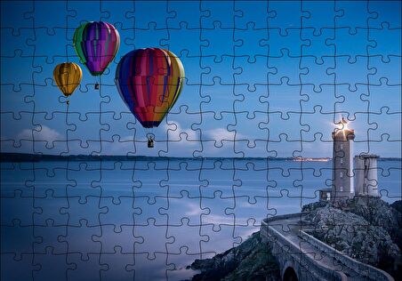 Cakapuzzle  Okyanus Deniz Feneri ve Sıcak Hava Balonları Puzzle Yapboz MDF Ahşap