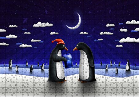 Cakapuzzle  Penguenler Yılbaşı Hediyesi Denizanası Puzzle Yapboz MDF Ahşap