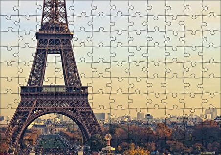 Cakapuzzle  Sonbahar Günbatımı Eyfel Kulesi ve Şehir Manzarası Puzzle Yapboz MDF Ahşap