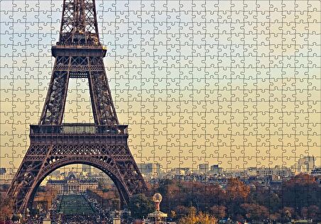 Cakapuzzle  Sonbahar Günbatımı Eyfel Kulesi ve Şehir Manzarası Puzzle Yapboz MDF Ahşap