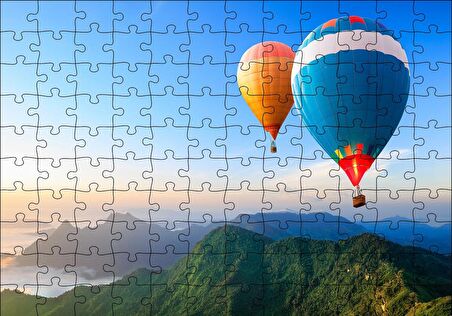 Cakapuzzle  Yeşil Dağlar ve Sıcak Hava Balonları Puzzle Yapboz MDF Ahşap
