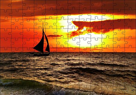 Cakapuzzle  Günbatımında Yelkenli Silüeti Puzzle Yapboz MDF Ahşap
