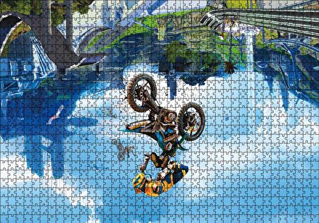 Cakapuzzle  Motokrosçular Ters Görünüm Sürreal İllüstrasyon Puzzle Yapboz MDF Ahşap