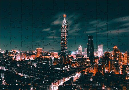 Cakapuzzle  Tayvan Taipei Gece Şehir Manzarası Puzzle Yapboz MDF Ahşap