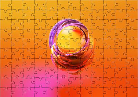 Cakapuzzle  Turuncu Küre ve Saran Renkli Dalgaları Puzzle Yapboz MDF Ahşap