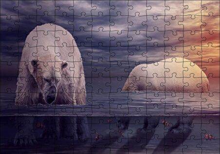 Cakapuzzle  Kutup Ayıları Okyanus ve Günbatımı Puzzle Yapboz MDF Ahşap