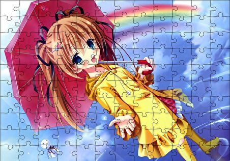 Cakapuzzle  Anime Şemsiyeli Küçük Kız ve Gökkuşağı Puzzle Yapboz MDF Ahşap