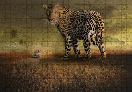 Cakapuzzle  Safaride Turistler ve Dev Leopar İllüstrasyon Puzzle Yapboz MDF Ahşap