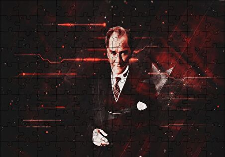 Cakapuzzle  Atatürk ve Türk Bayrağı Hologram Arka Plan Puzzle Yapboz MDF Ahşap