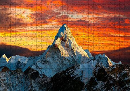Cakapuzzle  Günbatımı Kızıl Gökyüzü ve Karlı Zirve Puzzle Yapboz MDF Ahşap