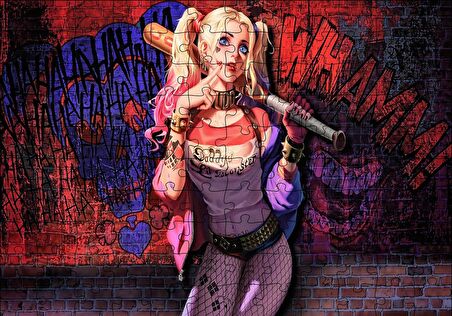 Cakapuzzle  Harley Quinn ve Beyzbol Sopası Puzzle Yapboz MDF Ahşap