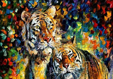 Cakapuzzle  Kaplan Çift Yağlıboya Puzzle Yapboz MDF Ahşap