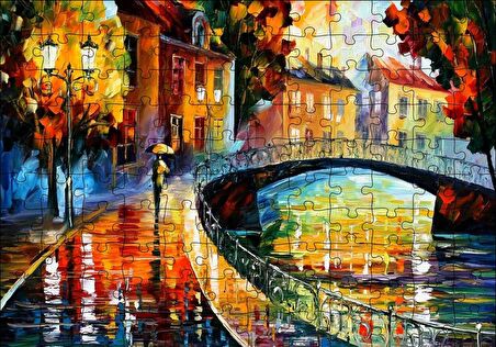 Cakapuzzle  Şemsiyeli Adam ve Köprü Yağlı Boya Puzzle Yapboz MDF Ahşap