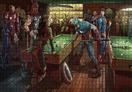 Cakapuzzle  Süper Kahramanlar Bilardo Salonunda Puzzle Yapboz MDF Ahşap