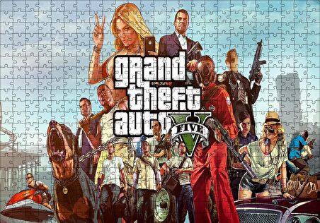 Cakapuzzle  GTA 5 Oyun Posteri Tüm Karakterler Puzzle Yapboz MDF Ahşap