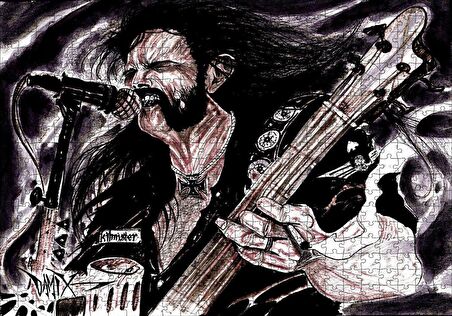 Cakapuzzle  Motörhead Lemmy Kilmister Elektrogitar Karikatürize Çizim Puzzle Yapboz MDF Ahşap