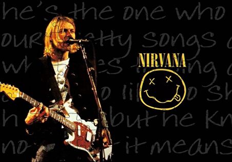 Cakapuzzle  Nirvana Kurt Cobain Elektrogitar Smiley Puzzle Yapboz MDF Ahşap