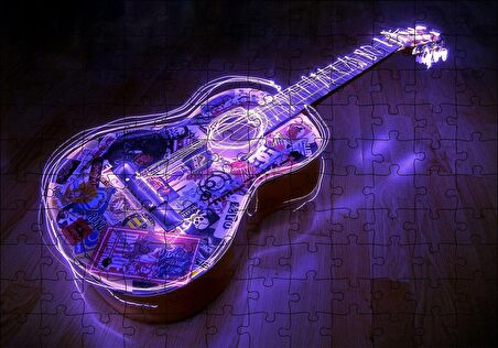 Cakapuzzle  Parkede Klasik Gitar Neon Karışık Desenli Puzzle Yapboz MDF Ahşap